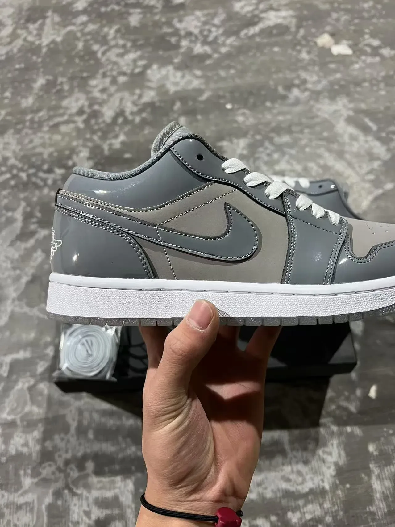 Nike Air Jordan 1 Low Gray Patent Lifestyle Sneakers 5