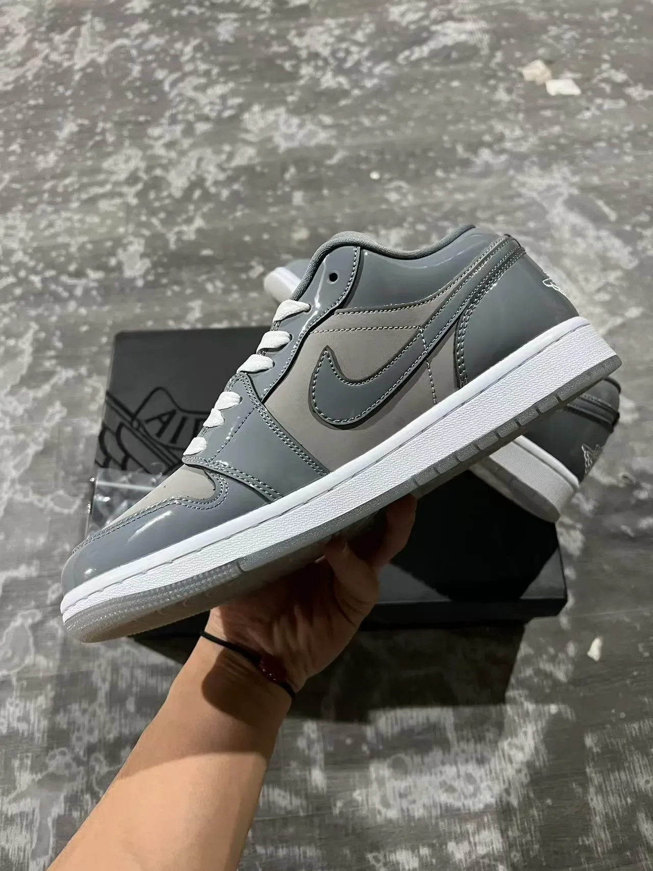 Nike Air Jordan 1 Low Gray Patent Lifestyle Sneakers 7
