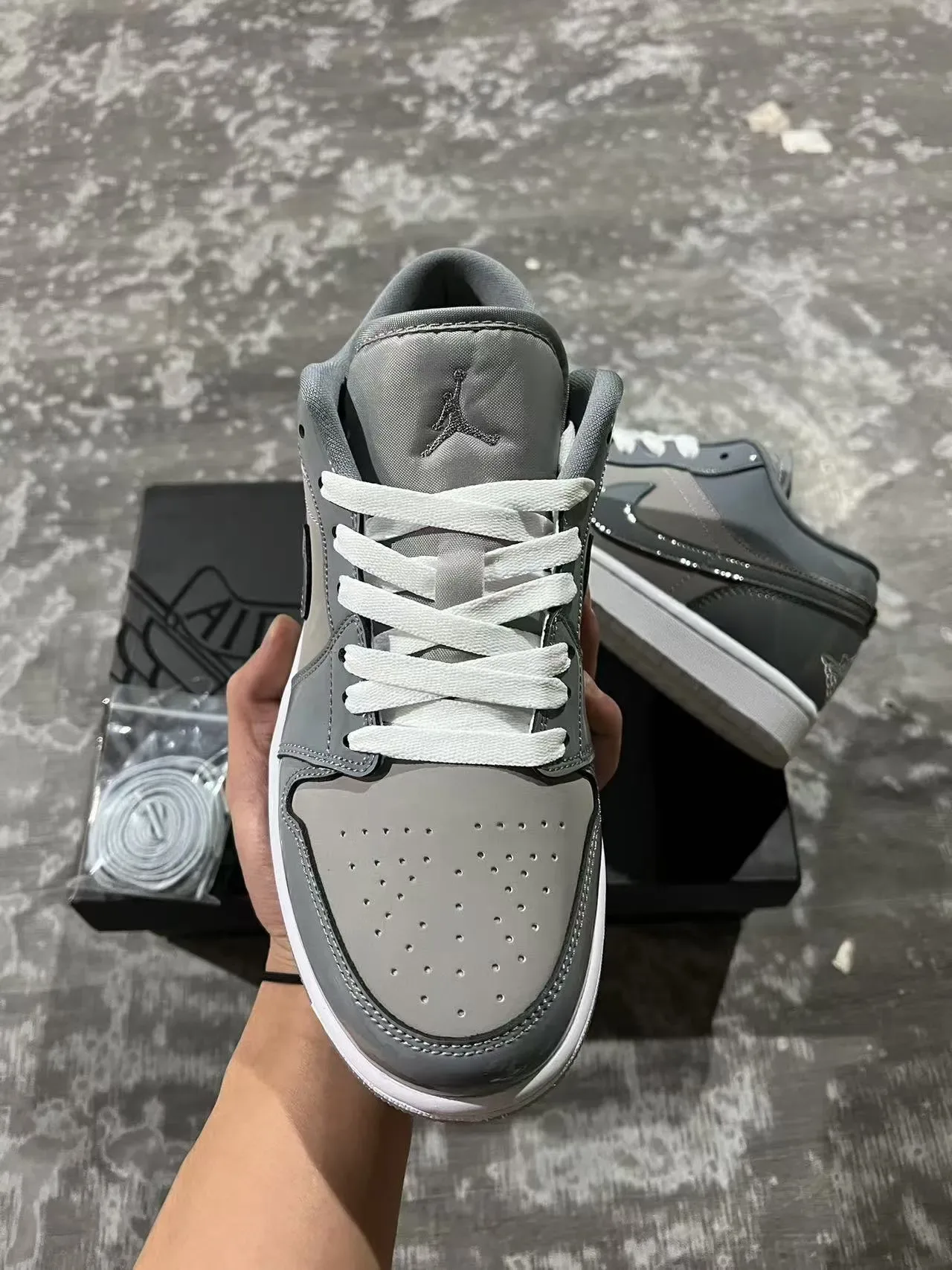 Nike Air Jordan 1 Low Gray Patent Lifestyle Sneakers 9