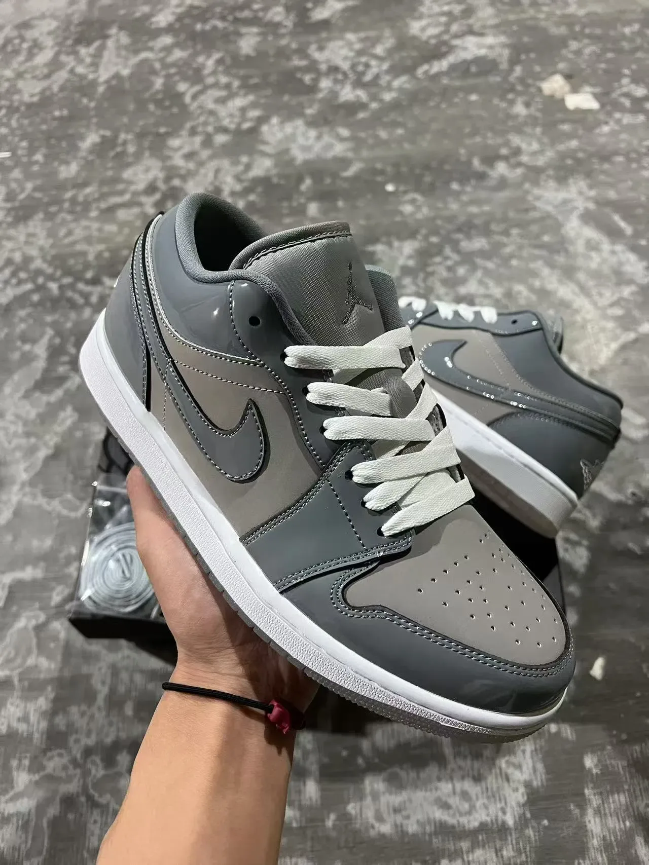 Nike Air Jordan 1 Low Gray Patent Lifestyle Sneakers 10