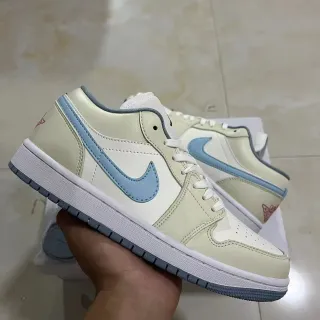 Nike Air Jordan 1 Low Light Blue and Cream Lifestyle Sneakers