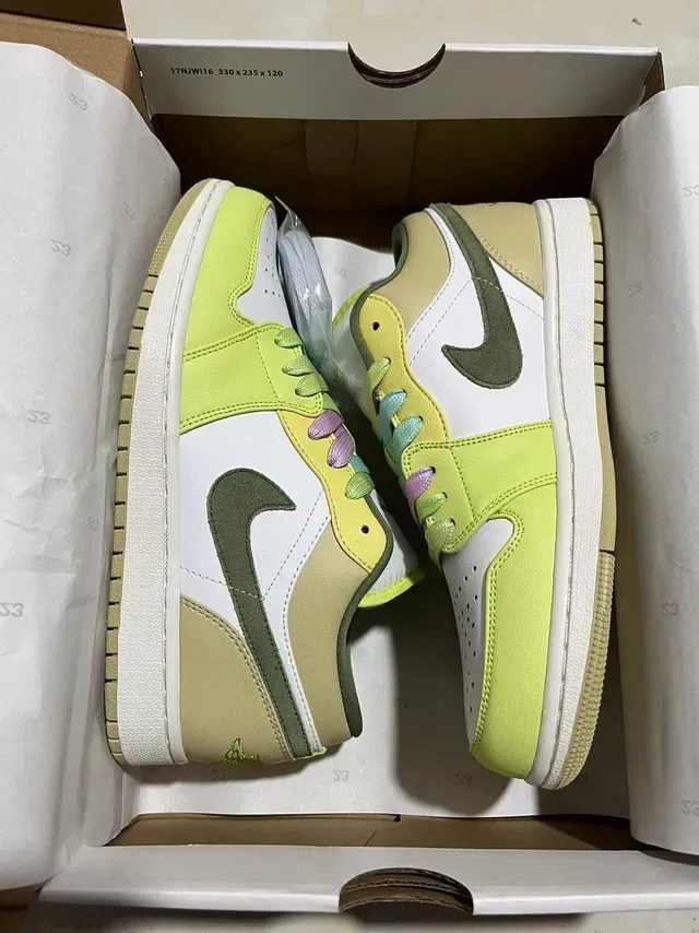 Nike Air Jordan 1 Low Lime Green White Beige Lifestyle Sneakers 7