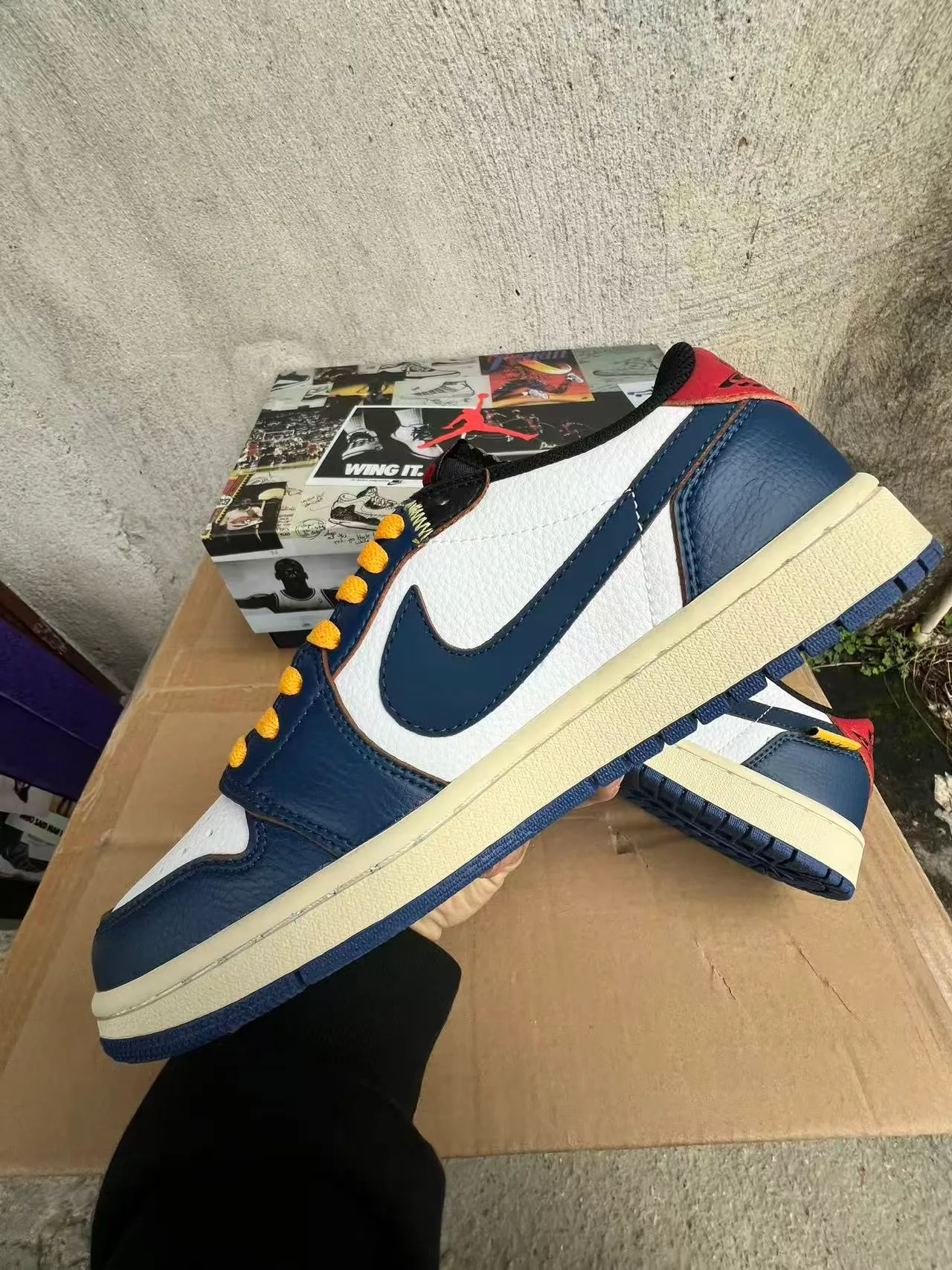 Nike Air Jordan 1 Low Navy White Cream Orange Lifestyle Sneakers 5