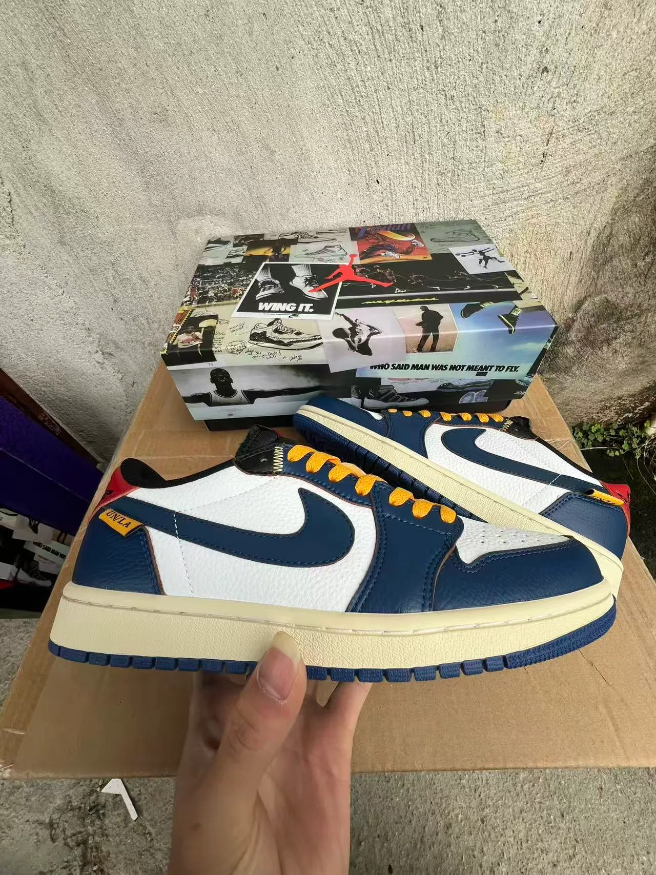 Nike Air Jordan 1 Low Navy White Cream Orange Lifestyle Sneakers 7