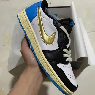 Nike Air Jordan 1 Low White Black Royal Blue Gold Lifestyle Sneakers