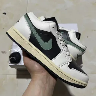 Nike Air Jordan 1 Low White Black Sage Green Lifestyle Sneakers