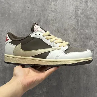 Nike Air Jordan 1 Low White Brown Layered Leather Lifestyle Sneakers
