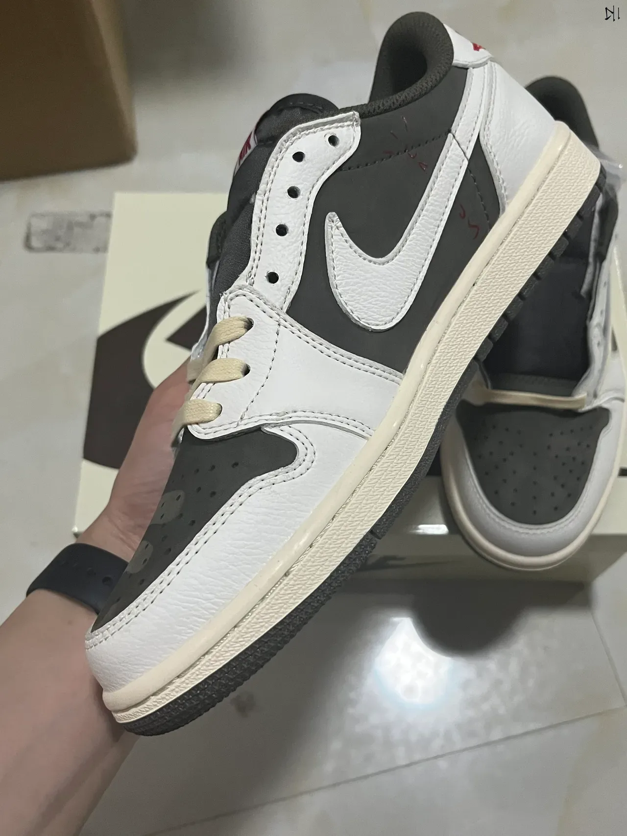 Nike Air Jordan 1 Low White Dark Gray Cream Lifestyle Sneakers 6