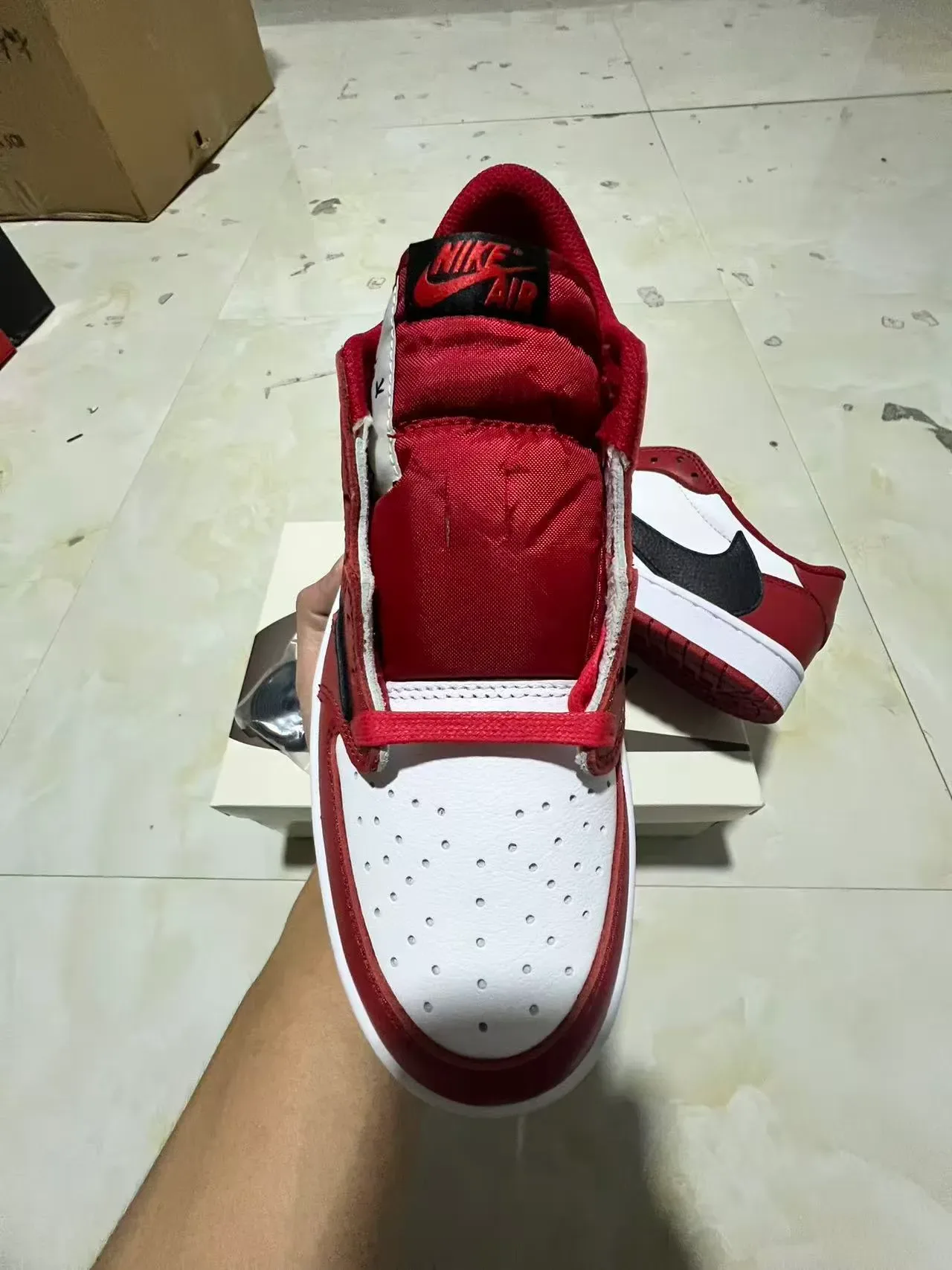 Nike Air Jordan 1 Red White Black Leather Lifestyle Sneakers 3