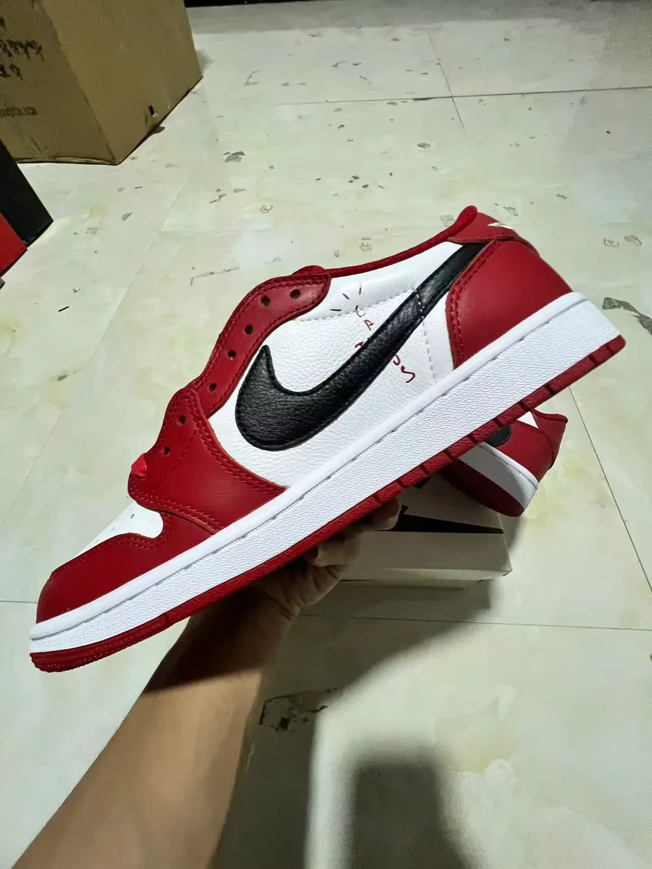 Nike Air Jordan 1 Red White Black Leather Lifestyle Sneakers 5