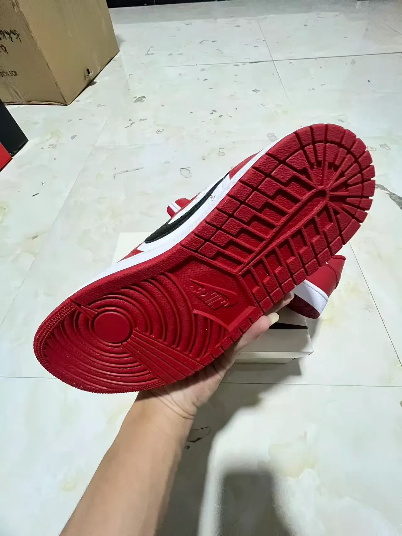 Nike Air Jordan 1 Red White Black Leather Lifestyle Sneakers 6