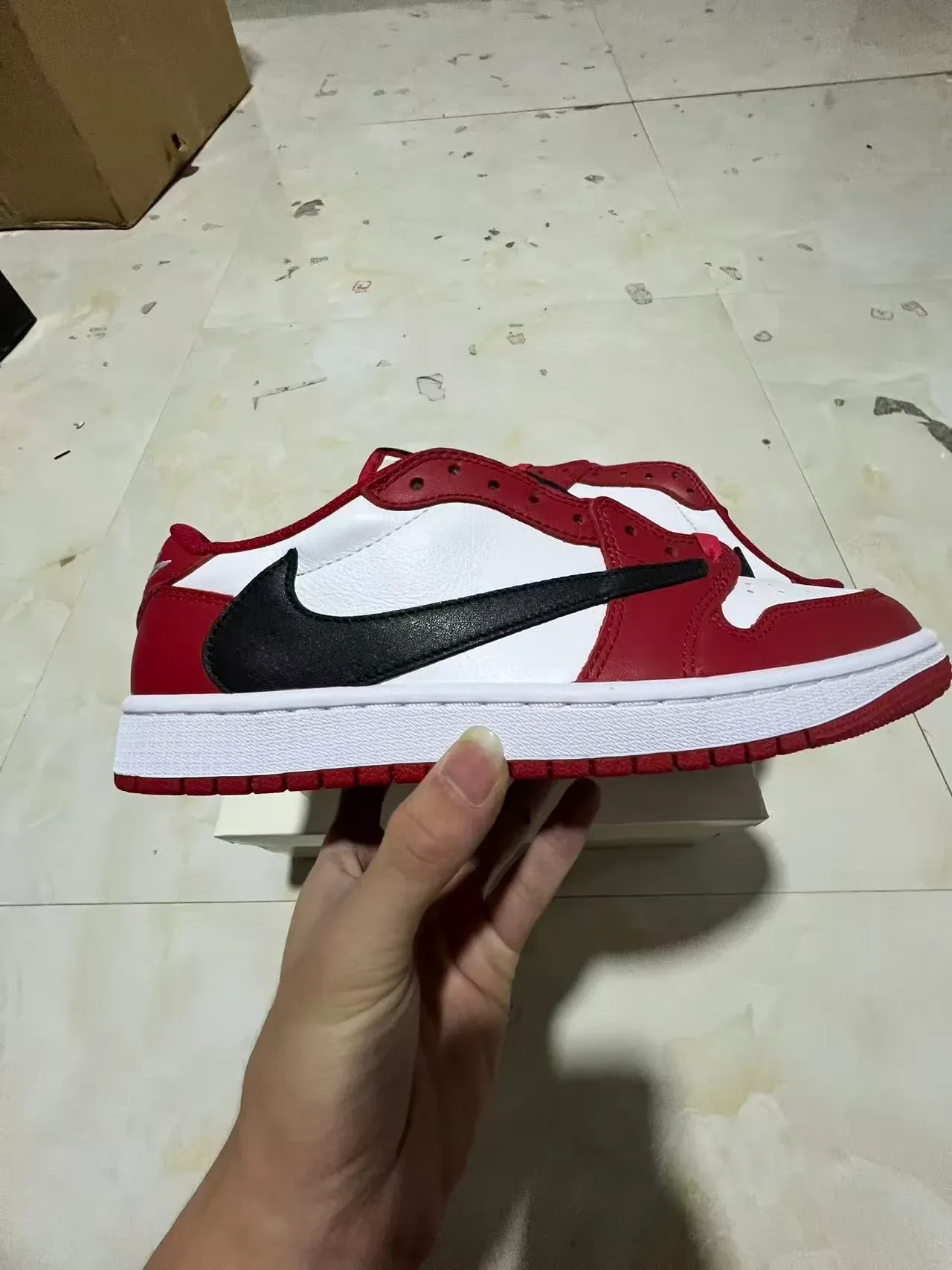 Nike Air Jordan 1 Red White Black Leather Lifestyle Sneakers 7