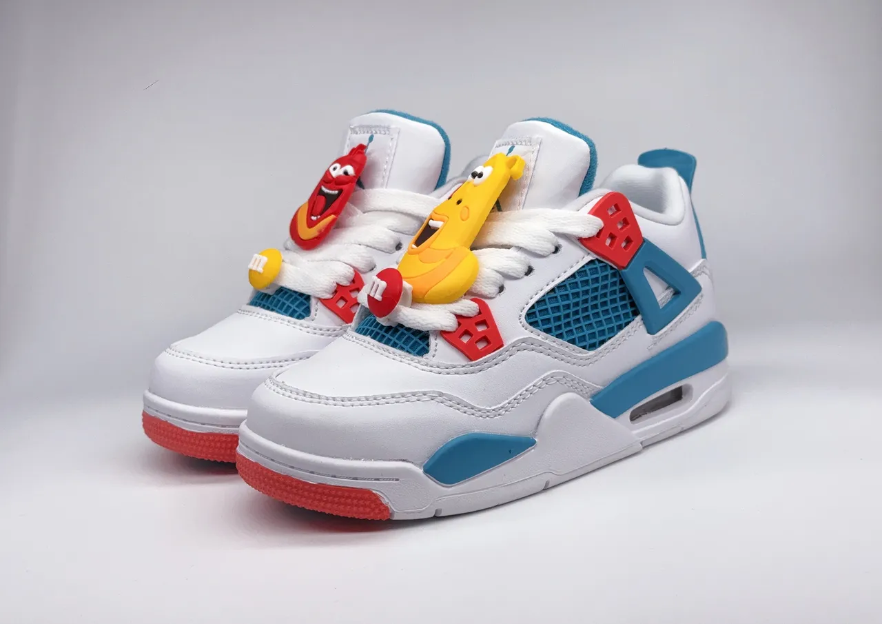 Nike Air Jordan 4 White Blue Kids Basketball Shoes 8