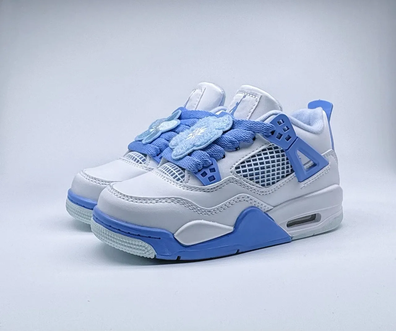 Nike Air Jordan 4 White Blue Kids Basketball Shoes 11
