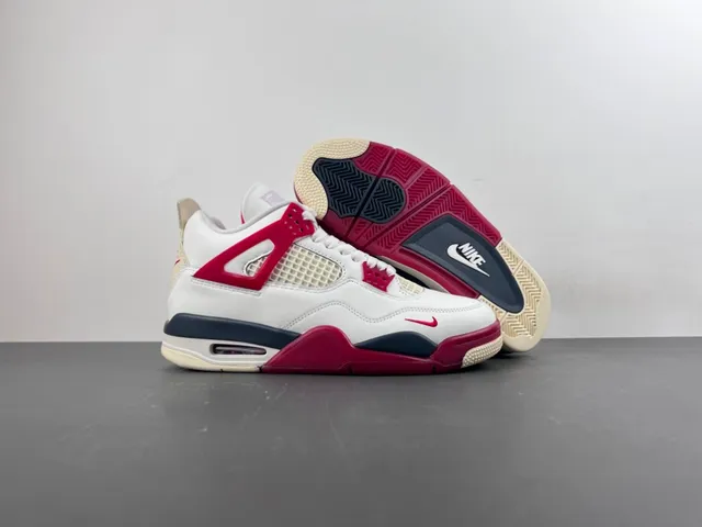 Nike Air Jordan 4 White Red Navy Basketball Shoes 13