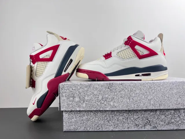 Nike Air Jordan 4 White Red Navy Basketball Shoes 15