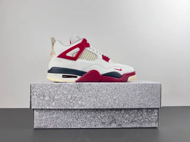 Nike Air Jordan 4 White Red Navy Basketball Shoes 16