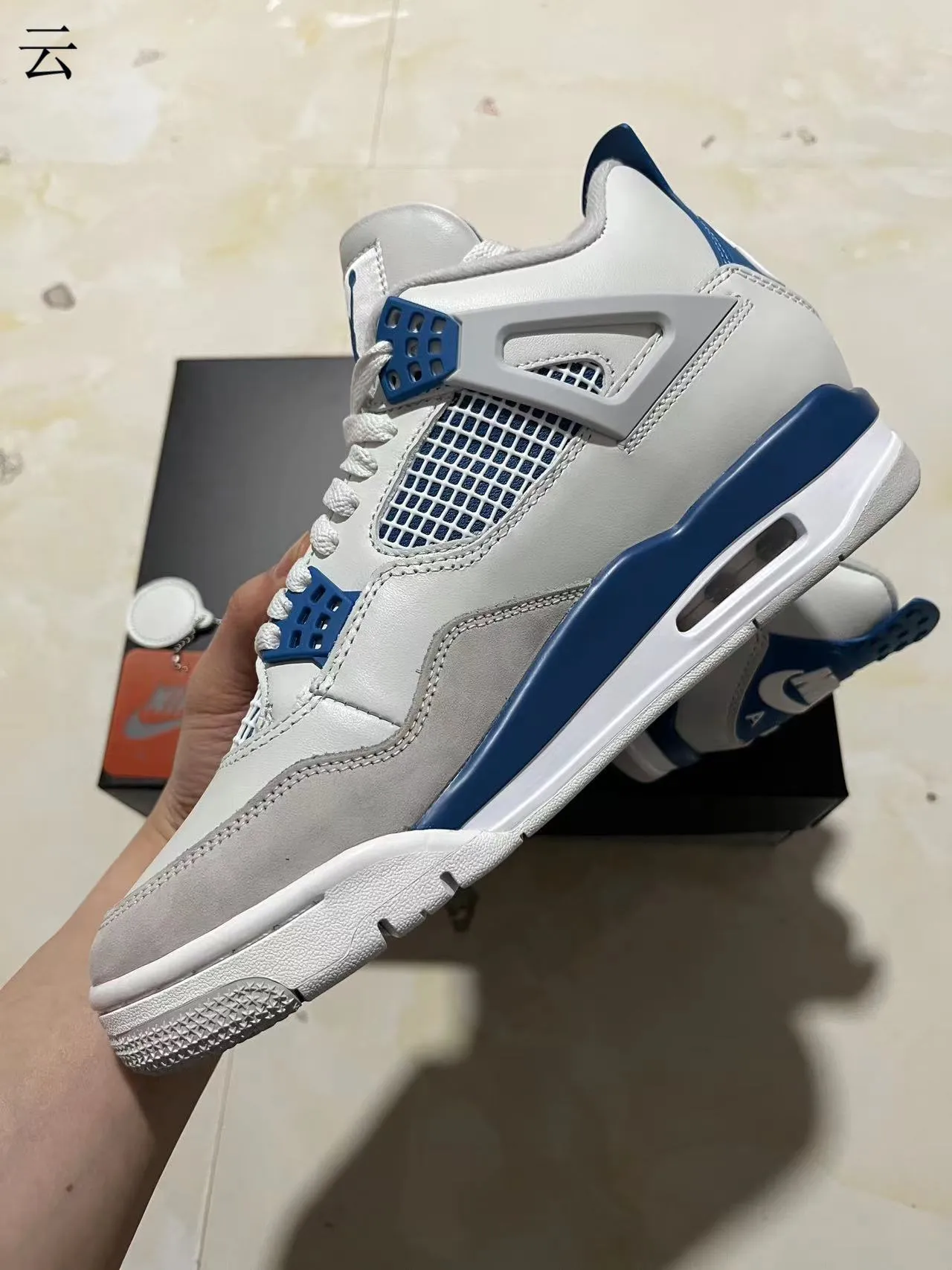 Nike Air Jordan 4 White Royal Blue Basketball Shoes 5