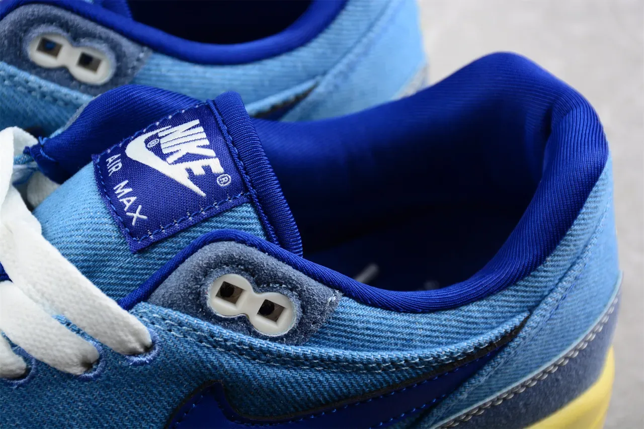 Nike Air Max 1 Denim and Suede Blue Yellow Lifestyle Sneakers 7