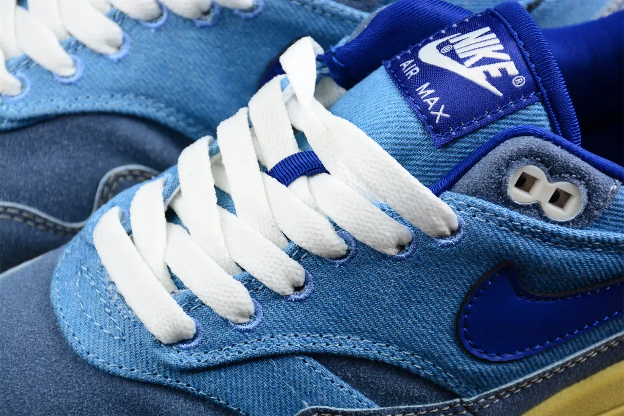 Nike Air Max 1 Denim and Suede Blue Yellow Lifestyle Sneakers 8