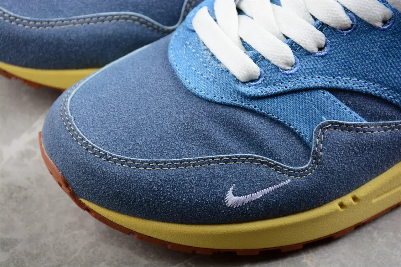 Nike Air Max 1 Denim and Suede Blue Yellow Lifestyle Sneakers 9
