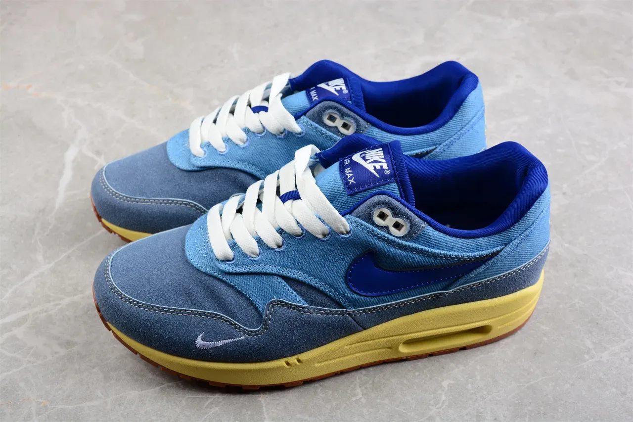 Nike Air Max 1 Denim and Suede Blue Yellow Lifestyle Sneakers 10