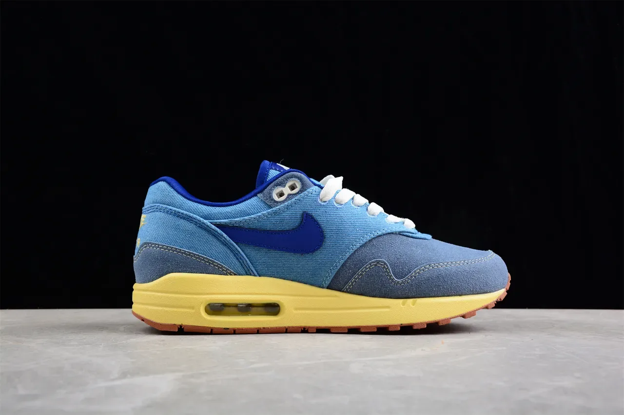 Nike Air Max 1 Denim and Suede Blue Yellow Lifestyle Sneakers 12
