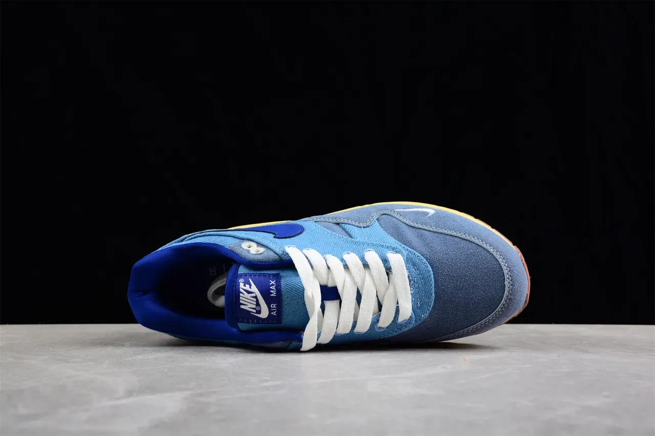 Nike Air Max 1 Denim and Suede Blue Yellow Lifestyle Sneakers 13
