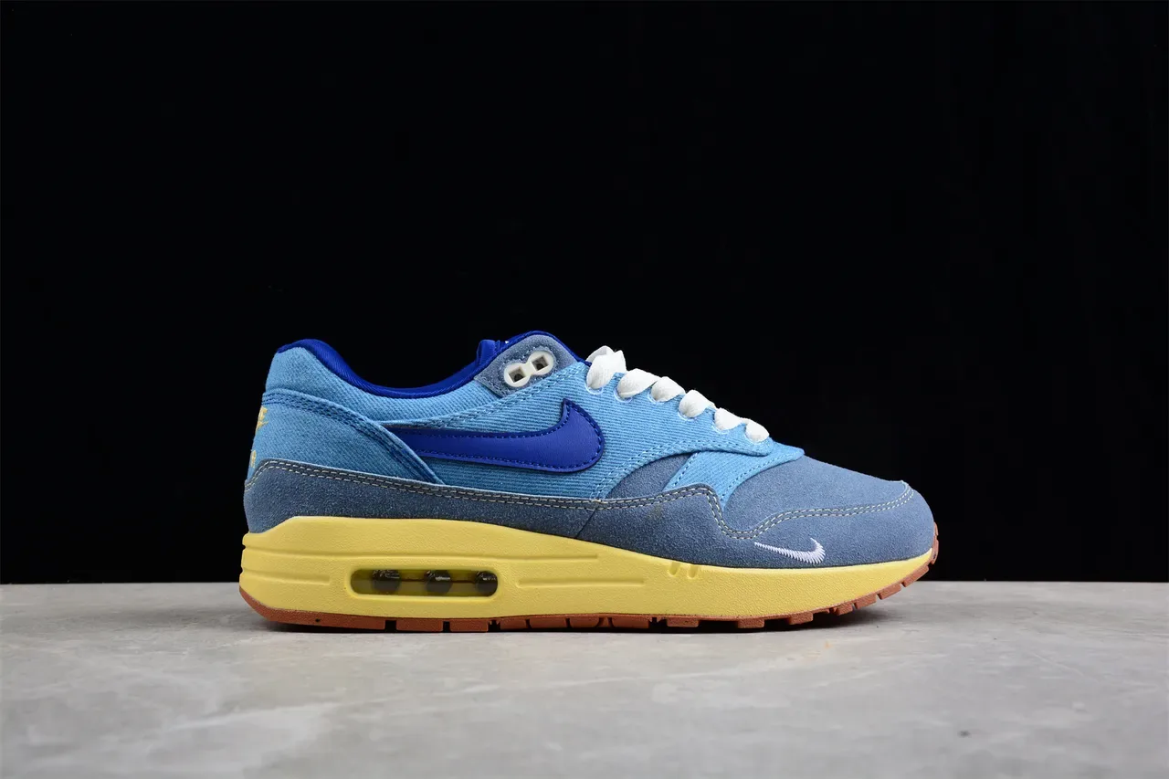 Nike Air Max 1 Denim and Suede Blue Yellow Lifestyle Sneakers 15