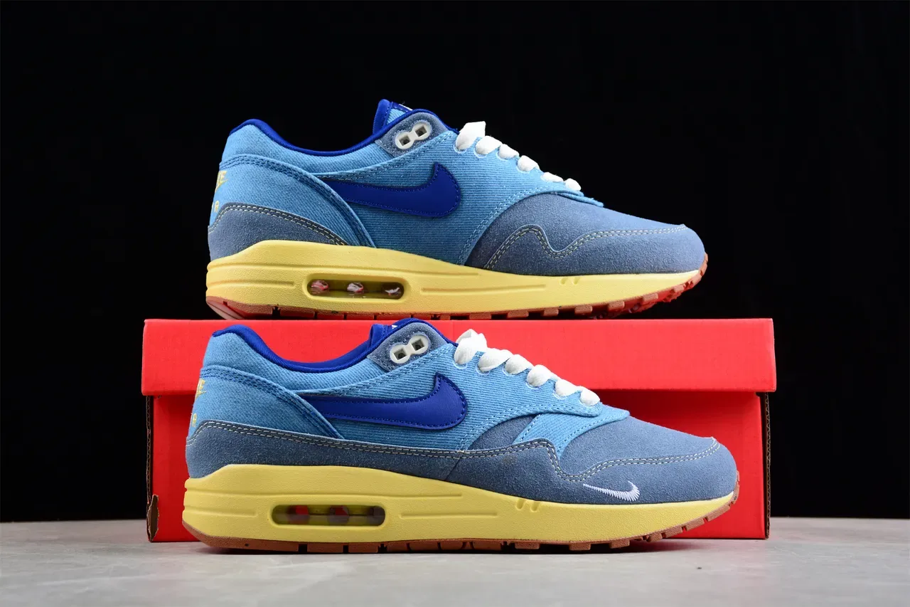 Nike Air Max 1 Denim and Suede Blue Yellow Lifestyle Sneakers 16