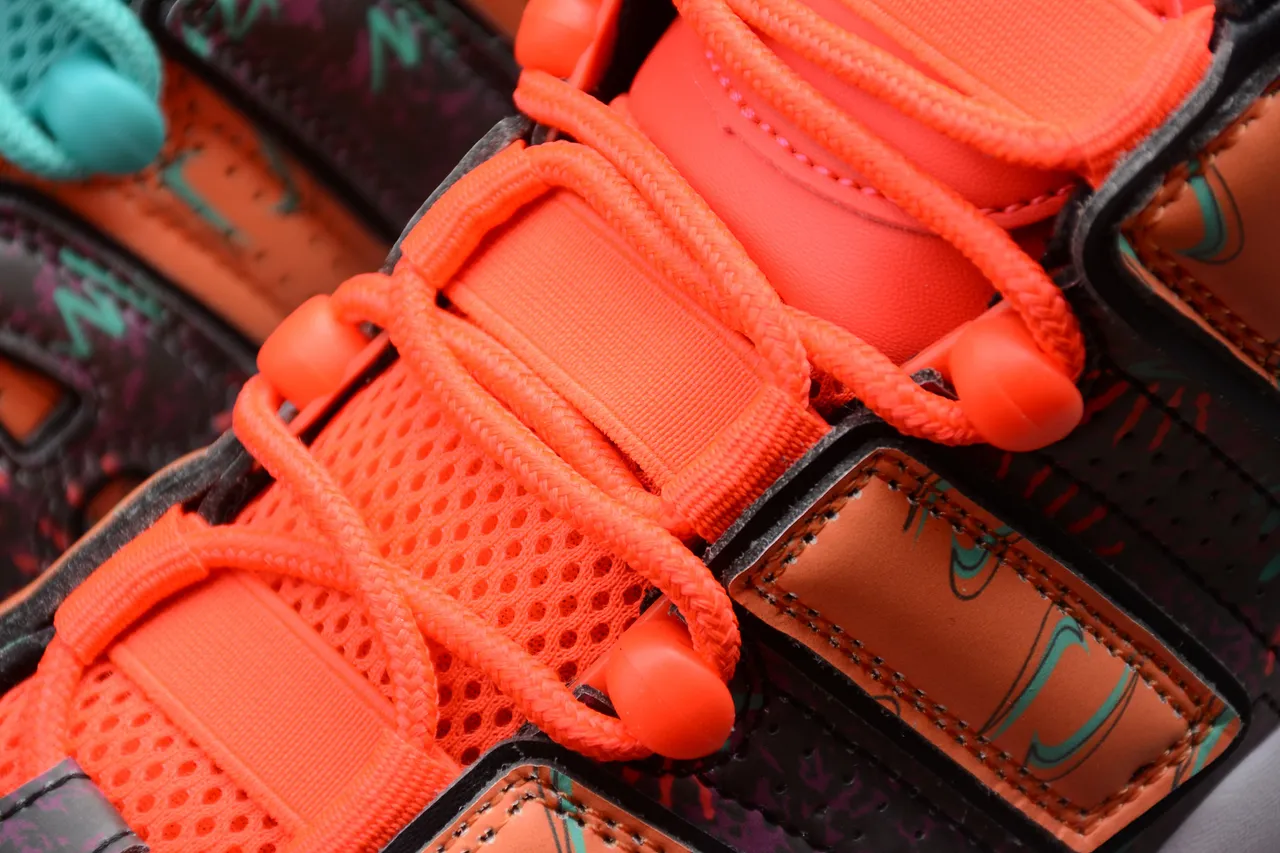 Nike Air More Uptempo Orange, Noir, Turquoise Graphique Chaussures de Basketball 7
