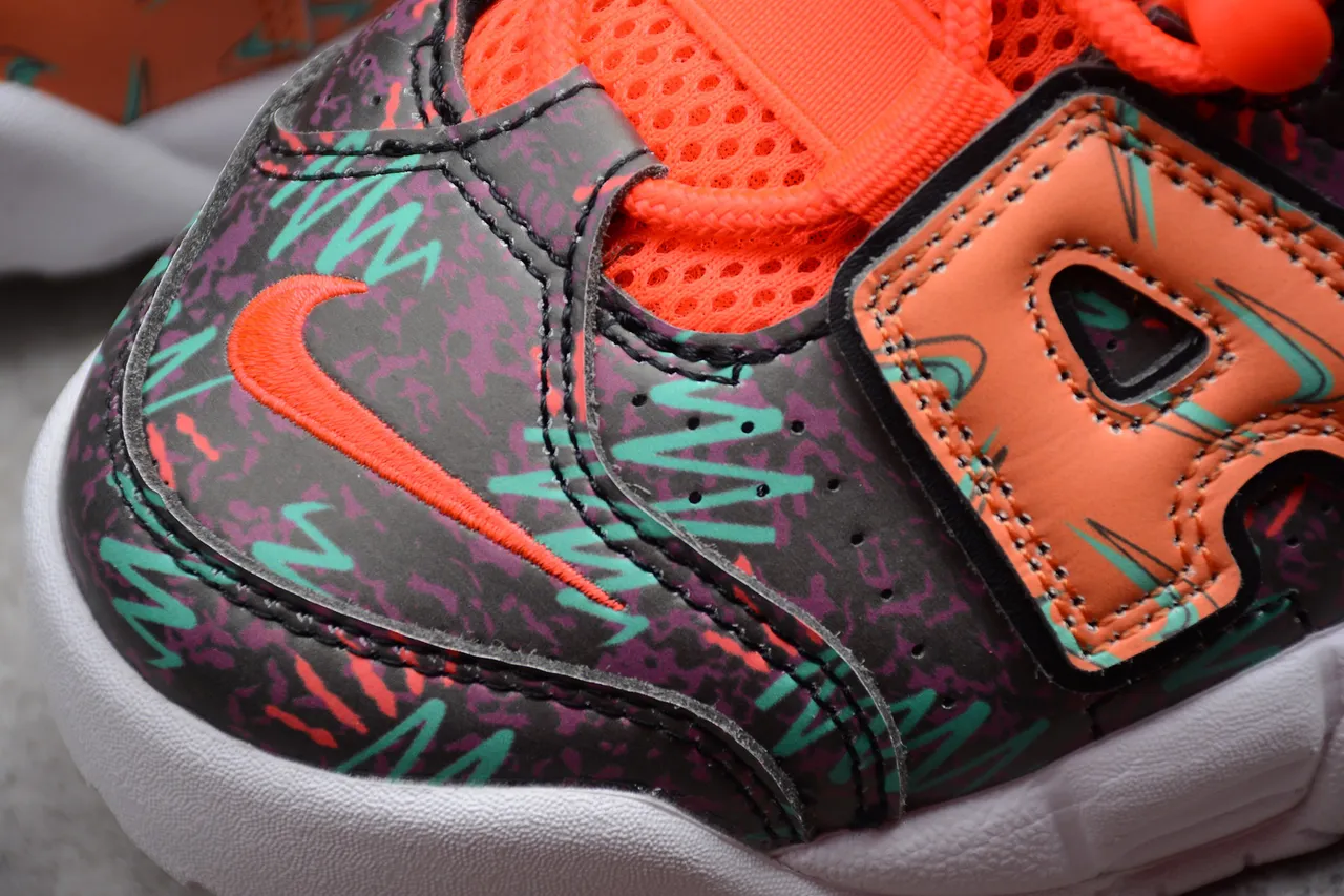 Nike Air More Uptempo Orange, Noir, Turquoise Graphique Chaussures de Basketball 8