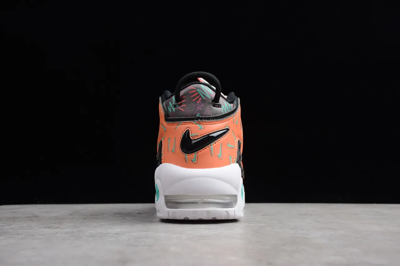 Nike Air More Uptempo Orange, Noir, Turquoise Graphique Chaussures de Basketball 10