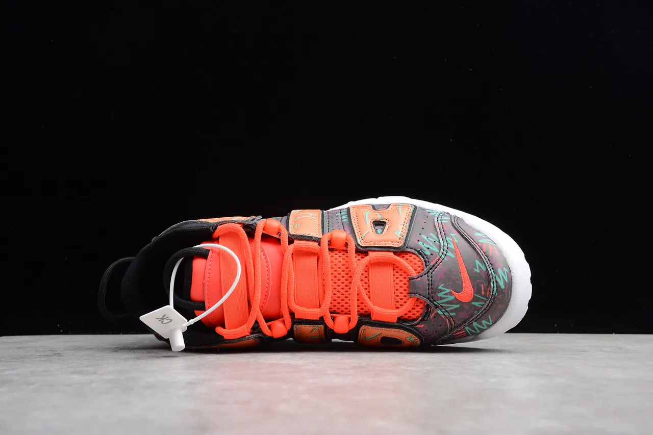 Nike Air More Uptempo Orange, Noir, Turquoise Graphique Chaussures de Basketball 12
