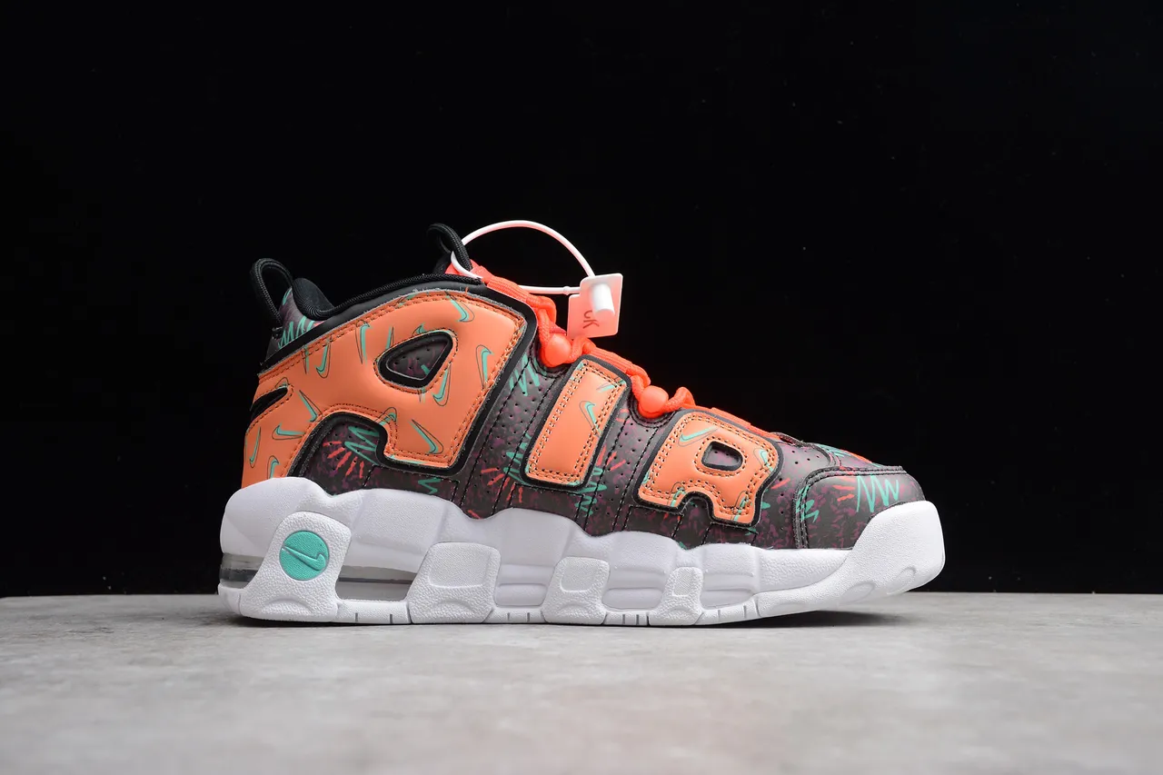 Nike Air More Uptempo Orange, Noir, Turquoise Graphique Chaussures de Basketball 13