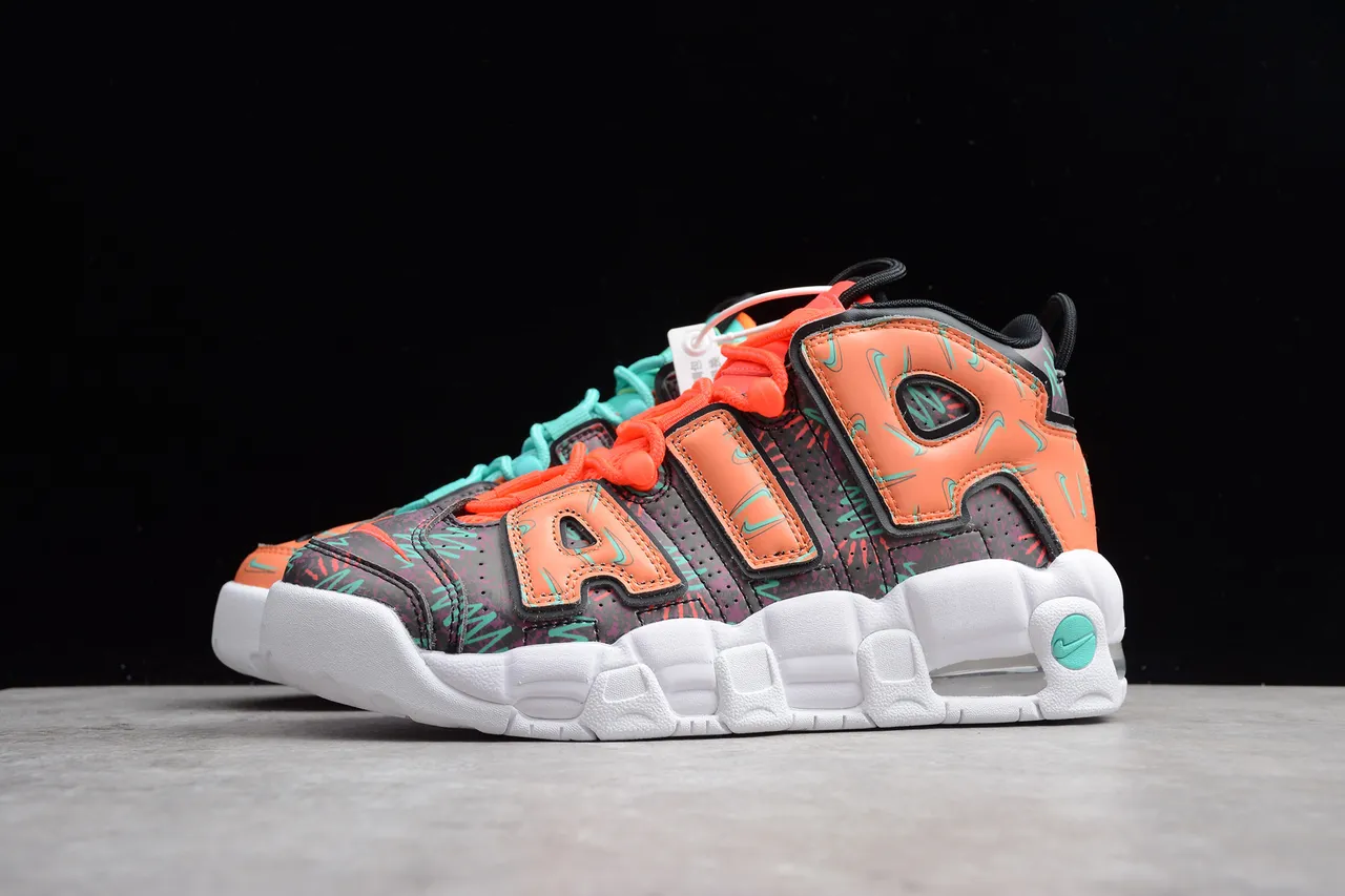 Nike Air More Uptempo Orange, Noir, Turquoise Graphique Chaussures de Basketball 14