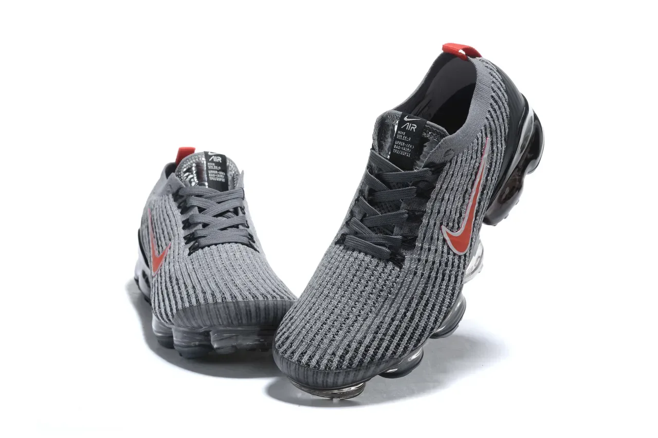 Nike Air VaporMax Flyknit Gray Black Red Lifestyle Sneakers 2