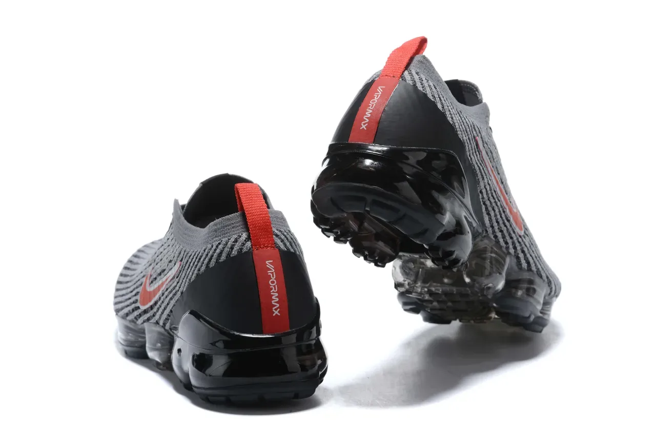 Nike Air VaporMax Flyknit Gray Black Red Lifestyle Sneakers 3