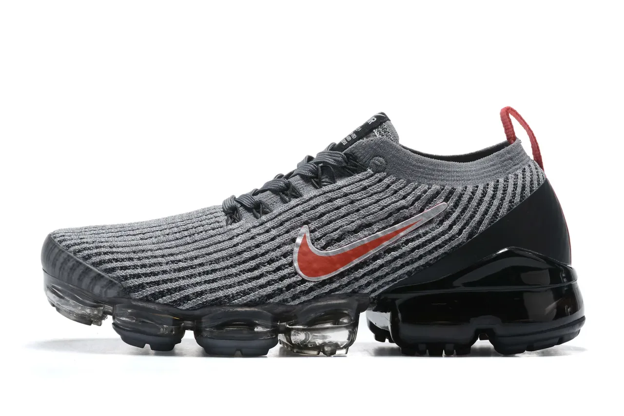 Nike Air VaporMax Flyknit Gray Black Red Lifestyle Sneakers 4