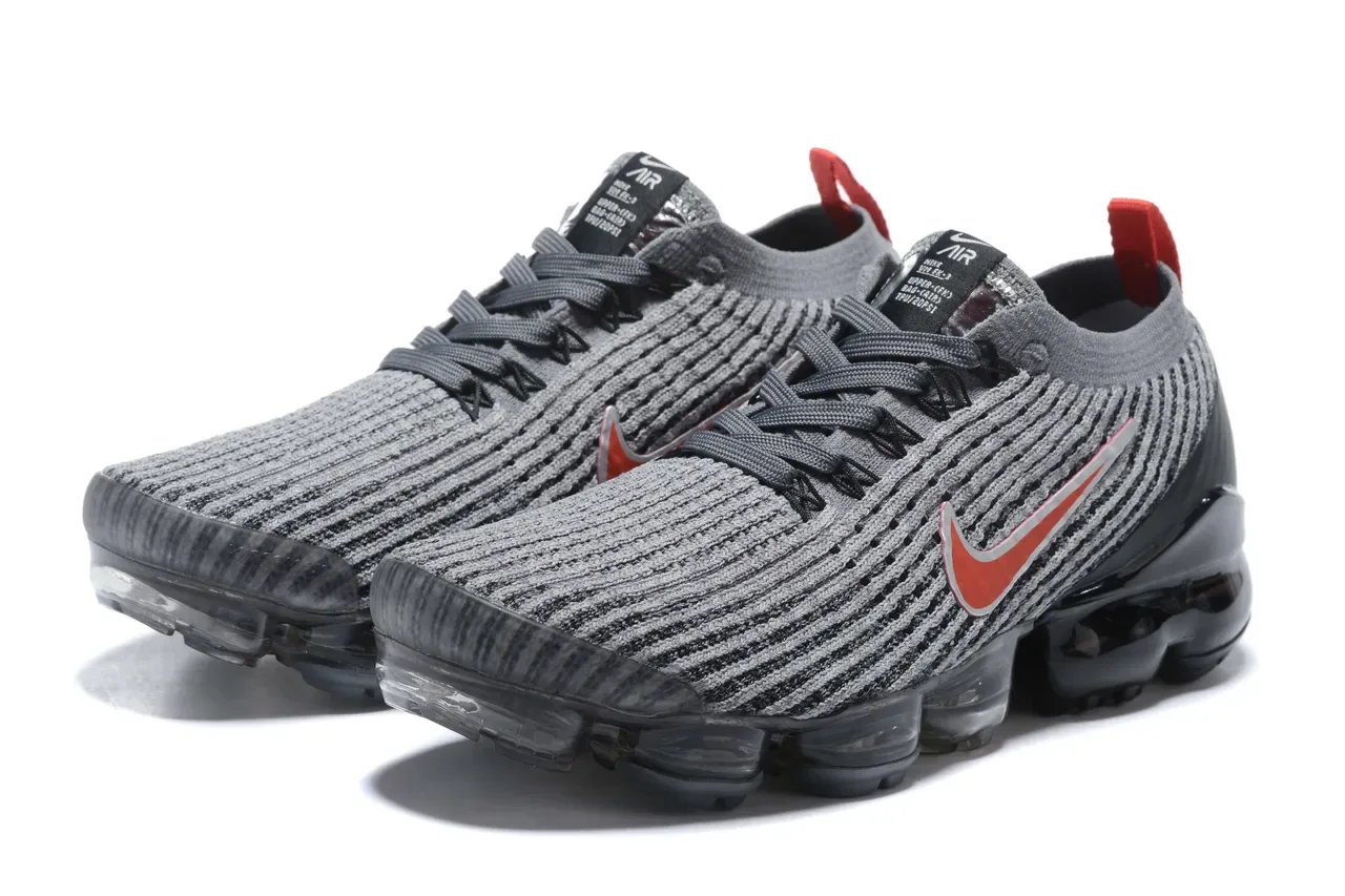 Nike Air VaporMax Flyknit Gray Black Red Lifestyle Sneakers 5