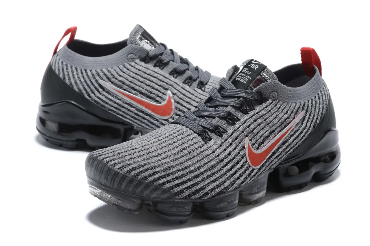 Nike Air VaporMax Flyknit Gray Black Red Lifestyle Sneakers 6