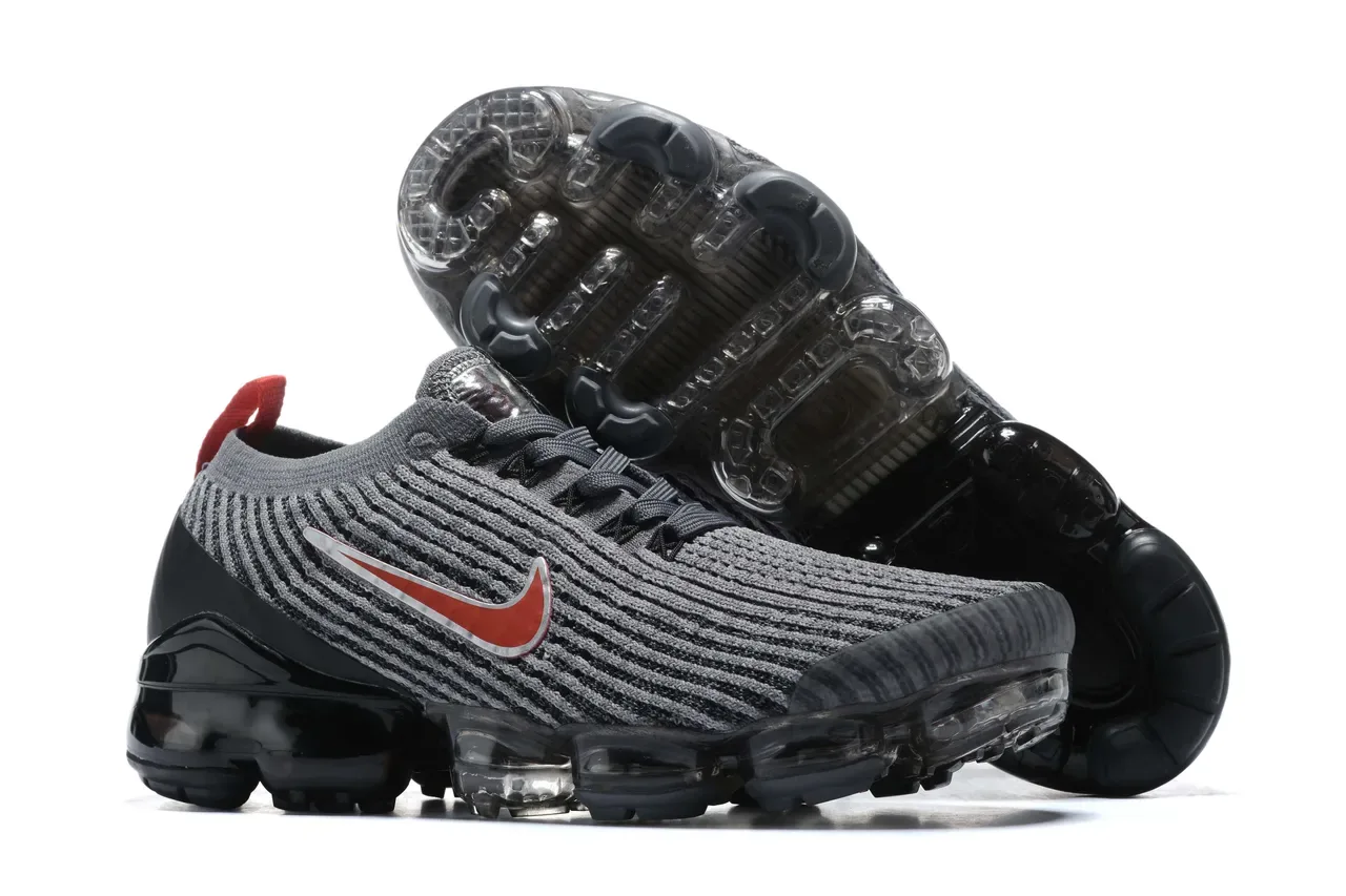 Nike Air VaporMax Flyknit Gray Black Red Lifestyle Sneakers 7