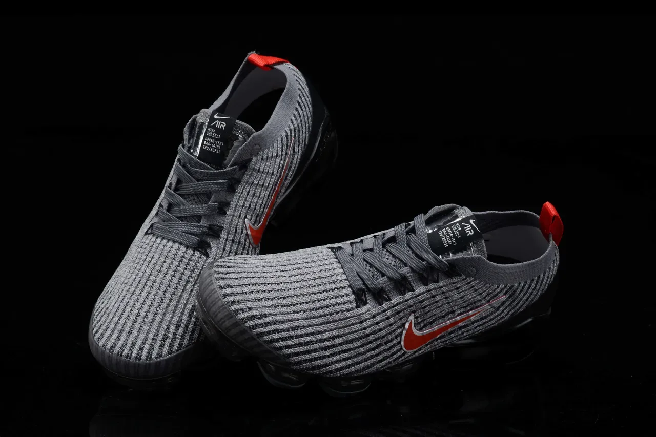 Nike Air VaporMax Flyknit Gray Black Red Lifestyle Sneakers 9