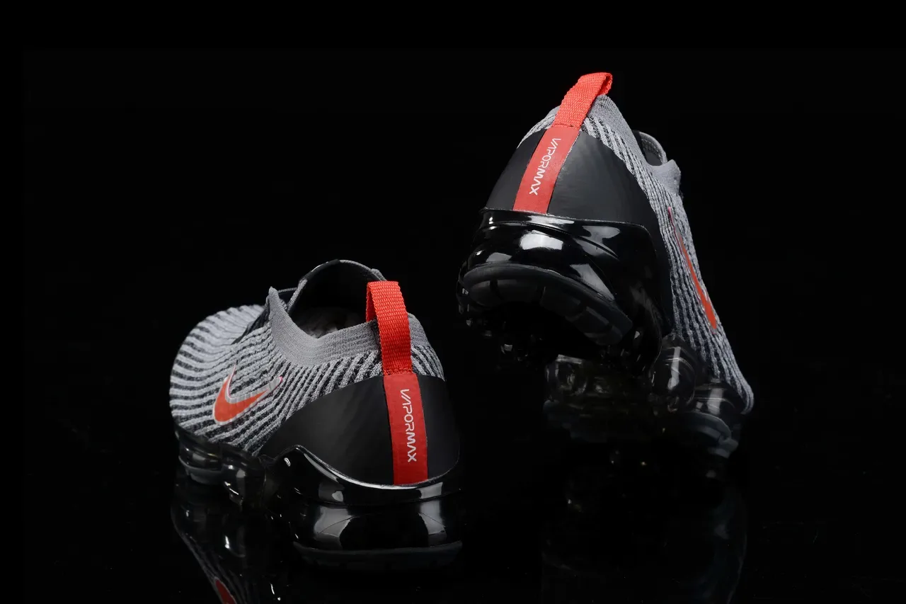 Nike Air VaporMax Flyknit Gray Black Red Lifestyle Sneakers 10