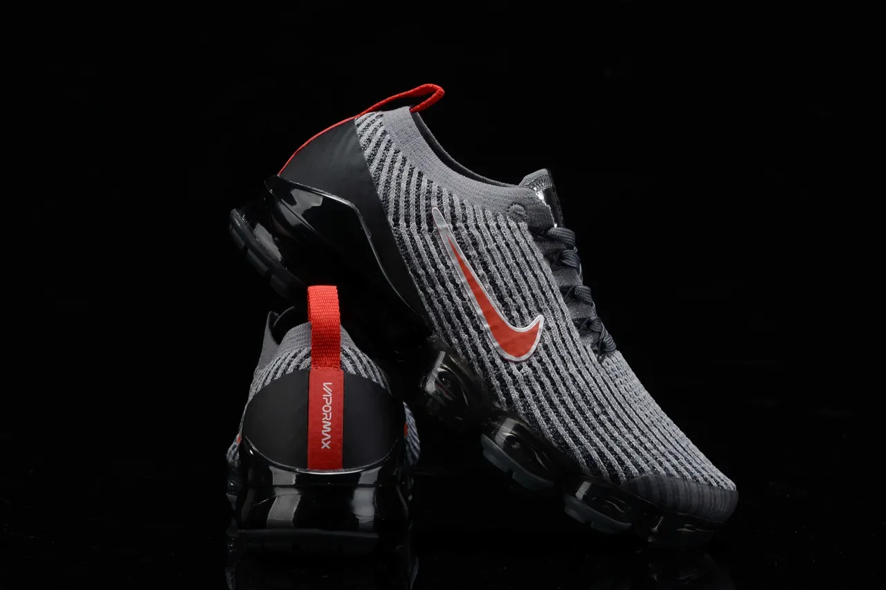 Nike Air VaporMax Flyknit Gray Black Red Lifestyle Sneakers 11