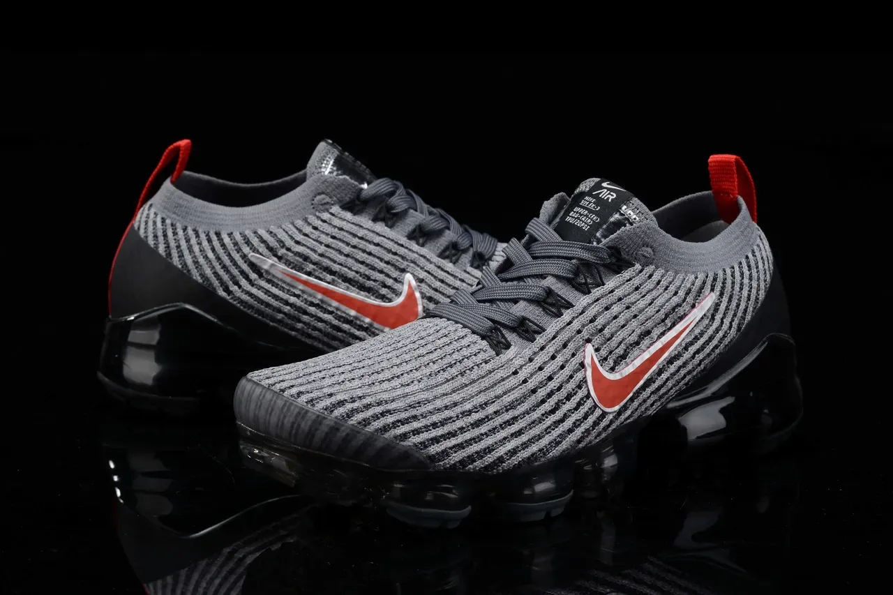 Nike Air VaporMax Flyknit Gray Black Red Lifestyle Sneakers 12