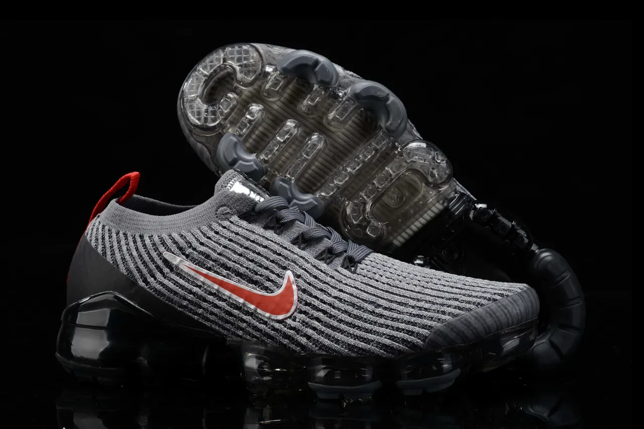 Nike Air VaporMax Flyknit Gray Black Red Lifestyle Sneakers 13