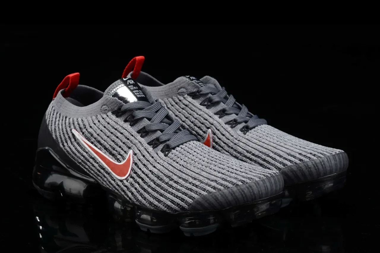 Nike Air VaporMax Flyknit Gray Black Red Lifestyle Sneakers 14