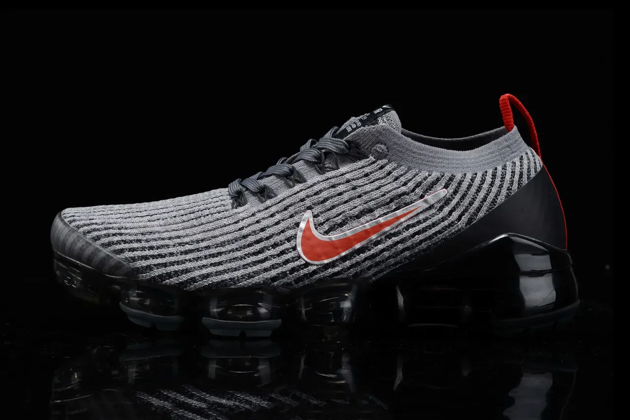 Nike Air VaporMax Flyknit Gray Black Red Lifestyle Sneakers 15