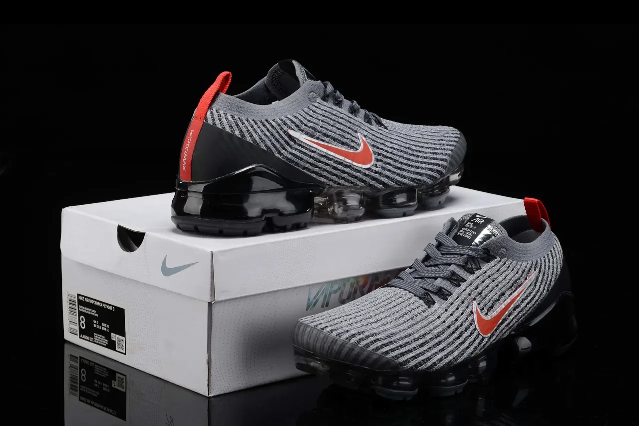 Nike Air VaporMax Flyknit Gray Black Red Lifestyle Sneakers 16